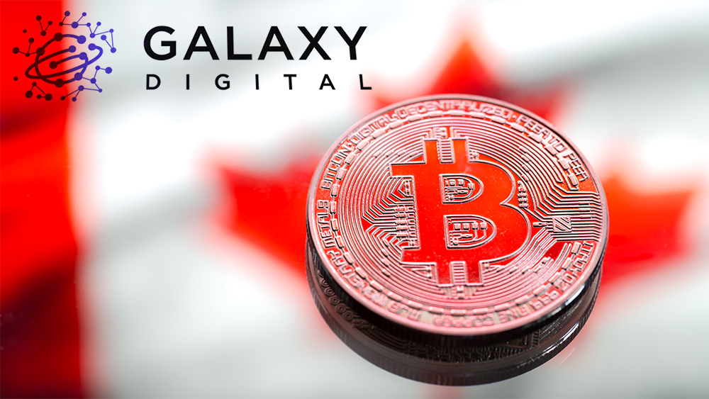 Monda de Bitcoin con bandera de Canadá en el fondo y logo de Galaxy Digital superpuesto. Composición por CriptoNoticias. Galaxy Digital / galaxydigital.io; @pvproductions / freepik.com.