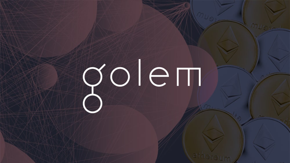 Red digital con logo de Golem y monedas de ethereum en el fondo. Composición por CriptoNoticias. Golem Project / facebook.com; jirkaejc / elements.envato.com