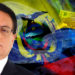 Fernando Villavicencio frente a bandera de Ecuador con blockchain superpuesta y hombre corrupto en el fondo. Composición por CriptoNoticias. Fernando Villavicencio
 / twitter.com; iLexx / elements.envato.com: wirestock / freepik.com: Gajus-Images / elements.envato.com.