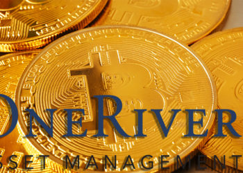 Logo de One River Asset Management sobre monedas de Bitcoin. Composición por CriptoNoticias. One River Asset Mannagement / oneriveram.com; Sonyachny / elements.envato.com.