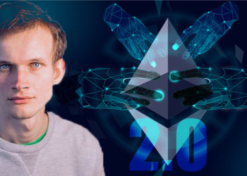 Vitalik Buterin frente a logo de Ethereum con manos digitales superpuestas. Composición por CriptoNoticias. Ethereum / wikipedia.org; DigitexFutures
 / medium.com; rawpixels / freepik.com