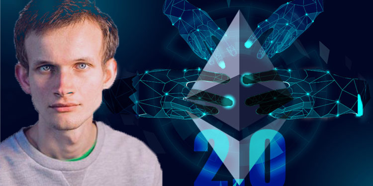 Vitalik Buterin frente a logo de Ethereum con manos digitales superpuestas. Composición por CriptoNoticias. Ethereum / wikipedia.org; DigitexFutures
 / medium.com; rawpixels / freepik.com