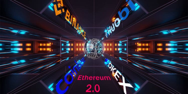 Token para ethereum 2.0 en exchanges. Composición por CriptoNoticias. Okex / wikipedia.org; Huobi / wikipedia.org; coinbase / wikipedia.org; Binance / binance.com; wirestock / Freepik.com; johan10 / elements.envato.com