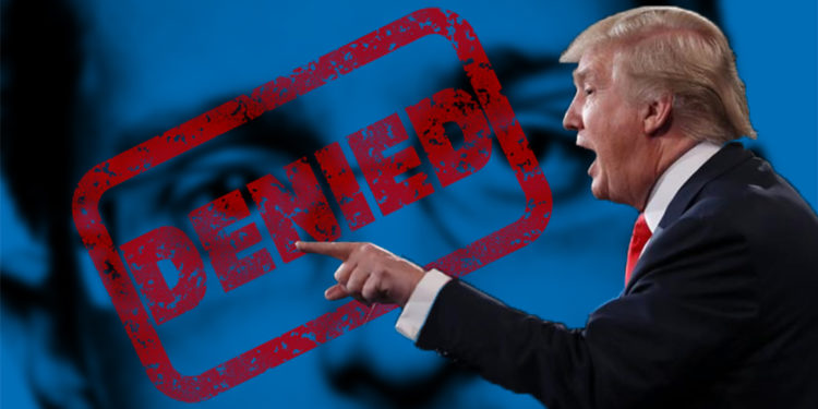 Donald Trump frente a imagen de Edward Snowden con sello de "negado" superpuesto. Composición por CriptoNoticias. yagisu / flickr.com; TheDigitalArtist / pixabay.com; arstechnica / arstechnica.net.