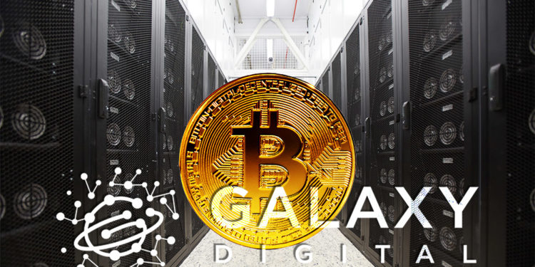 Logo de Galaxy Digital frente a moneda de Bitcoin sobre fondo de granja de minería de criptomonedas. Composición por CriptoNoticias. ESchweitzer / elements.envato.com; Galaxi Digital / galaxidigital.io; Pressmaster / elements.envato.com.