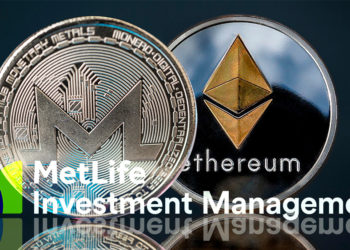 Monedas de Ethereum y Monero frente a fondo oscuro con logo de MetLife Investment Management superpuesto. Composición por CriptoNoticias. WorldSpectrum / pixabay.com; garloon / elements.envato.com; MetLife Investment Management / investments.metlife.com; erika8213 / elements.envato.com.