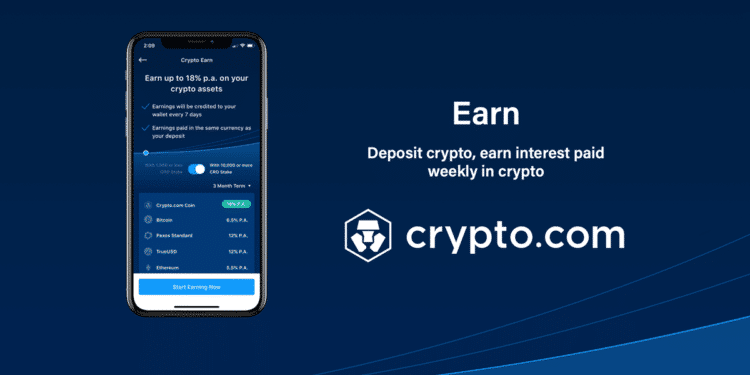 Aplicación movil Earn de Crypto.com para ganar intereses sobre depósitos en cripto