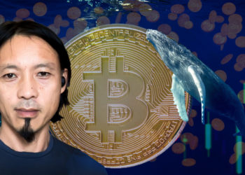 Willy Woo frente a moneda de bitcoin rodeada por ballenas con frágfico de mercado y monedas cayendo en el fondo. Composición por CrioptoNoticias. dibrova / elements.envato.com; jcomp / freepik.com; Unchained Podcast / unchainedpodcast.com; CriptoNoticias / criptonoticias.com.