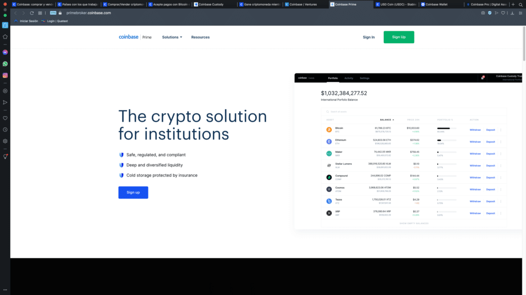 Coinbase Prime instituciones criptomonedas