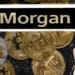 Criptomonedas con letrero de JP Morgan y mano de empresario rellenando encuesta.