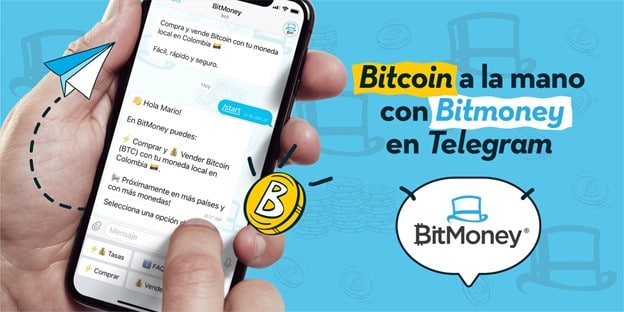 Teléfono móvil con app BitMoney abierta en pantalla