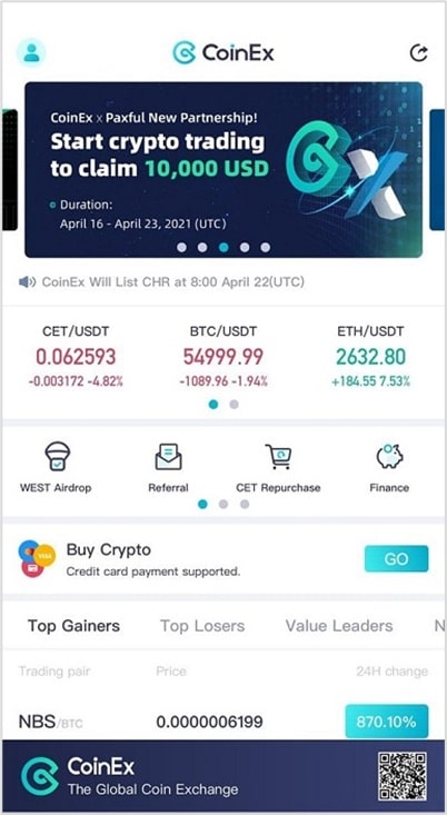 App movil de CoinEx para iOS y Android