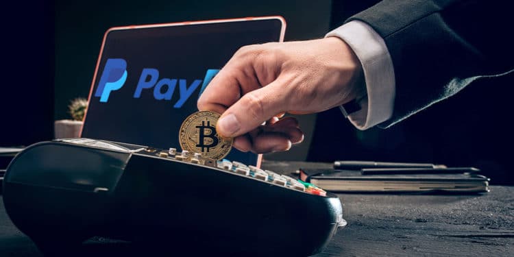 Medio de pago con bitcoin y logo de Paypal.