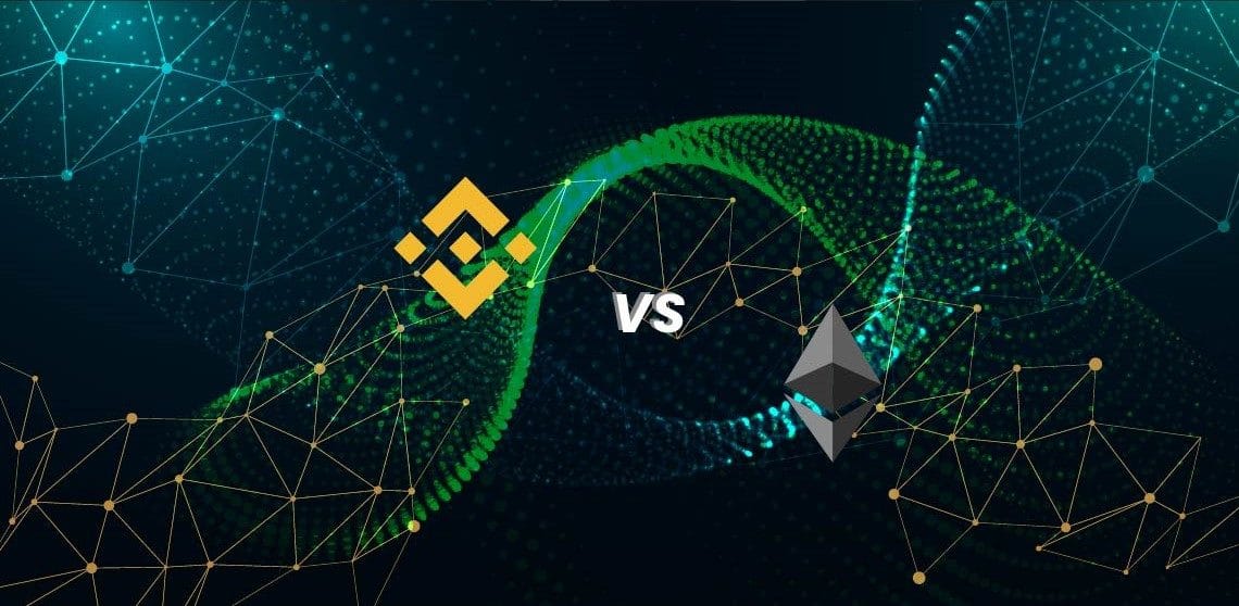 Logos de Binance y Ethereum y redes. Composición por CriptoNoticias. Fuentes: starline / freepik.es ; Seek Logo /  seeklogo.com  ; Seek Logo /  seeklogo.com