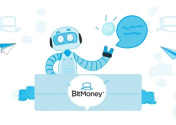 Robot de trading de bitcoin con logos de Telegram volando