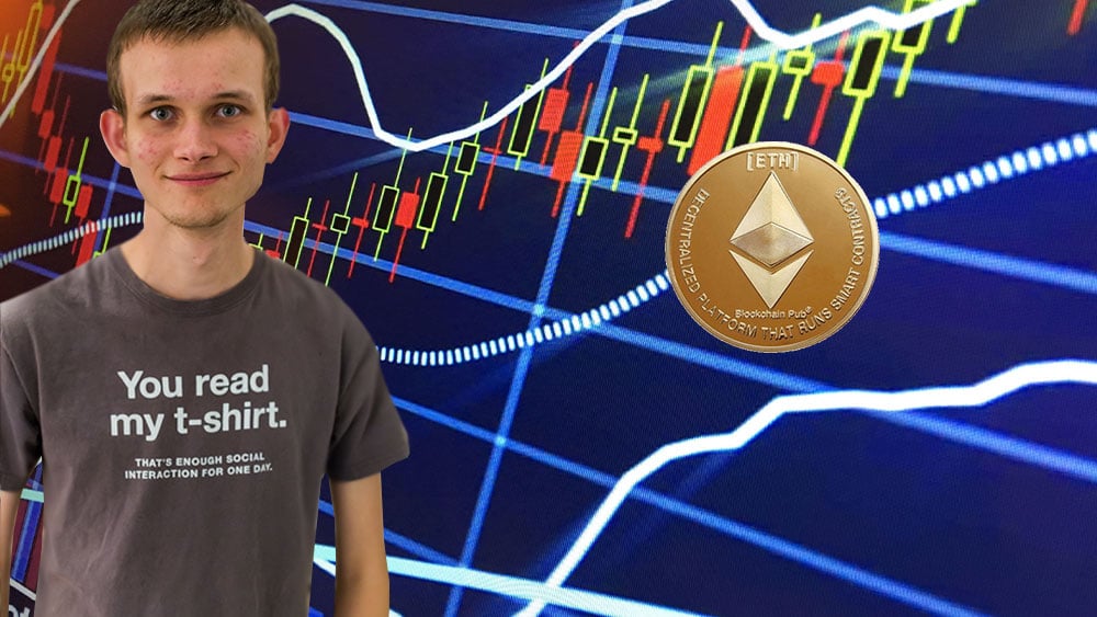 Vitalik Buterin y ether sobre gráfico bursatil.