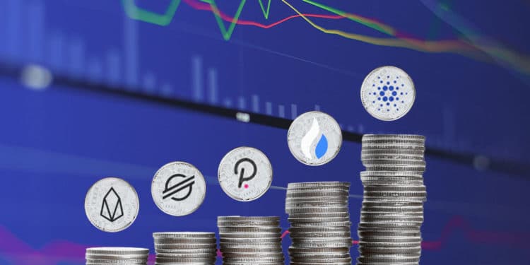 Pila de monedas con gráfico.