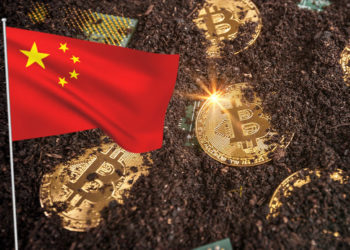 Minería de bitcoin y bandera China.