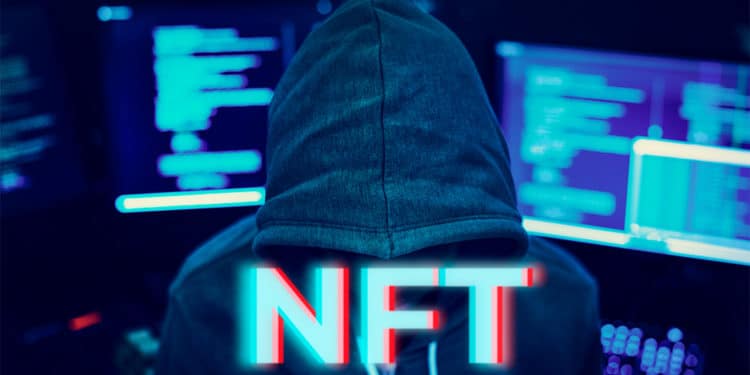 Hacker con "NFT" en el frente. Composición por CriptoNoticias. Rawpixel / elements.envato.com