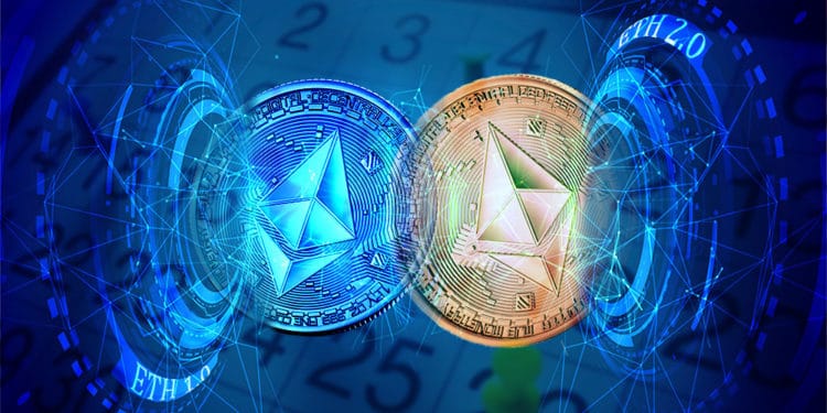 Monedas de ethereum saliendo de aros digitales se fusionan con calendario en el fondo. Composición por CriptoNoticias. Slon.pics / slon.pics; Starline / freepik.com; Slon.pics / slon.pics; BrianAJackson / elements.envato.com.