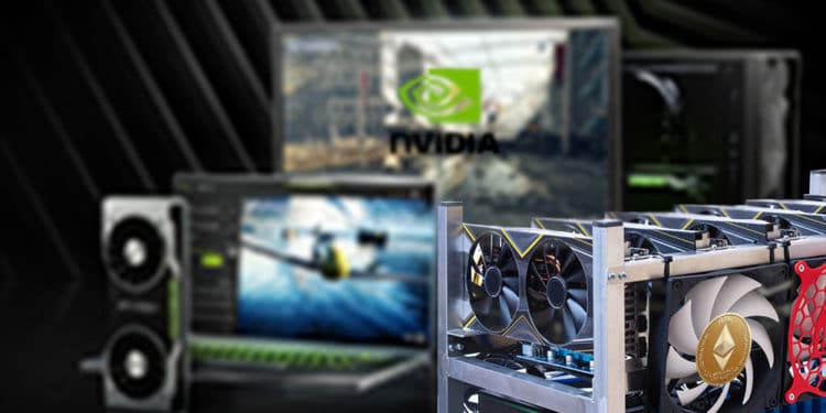 GPU de minar con ether y de gamer con logo de nvidia.