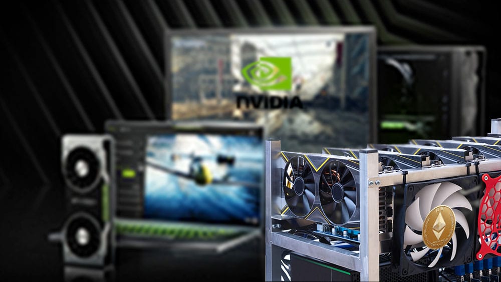 GPU de minar con ether y de gamer con logo de nvidia.