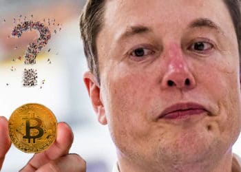 Elon Musk y bitcoin con signo de interrogación.