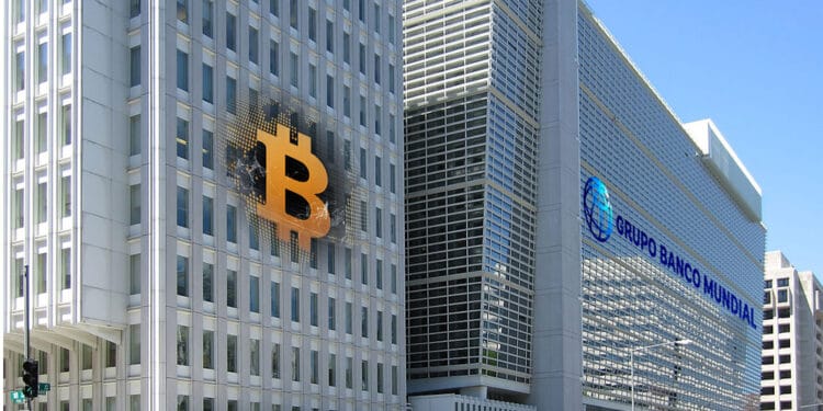 Sede de banco central con su logo y bitcoin.