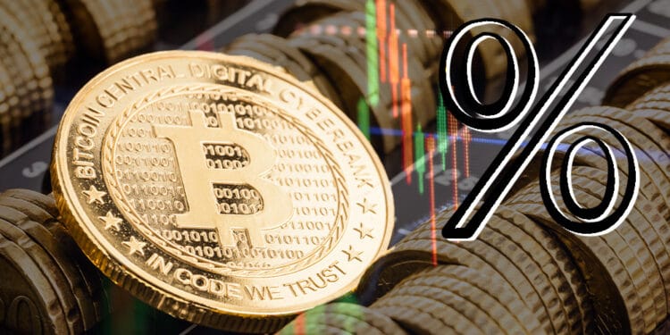 bitcoin con símbolo de porcentaje y gráfico.