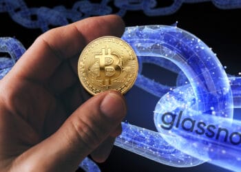 Chain de Glassnode y mano con bitcoin.