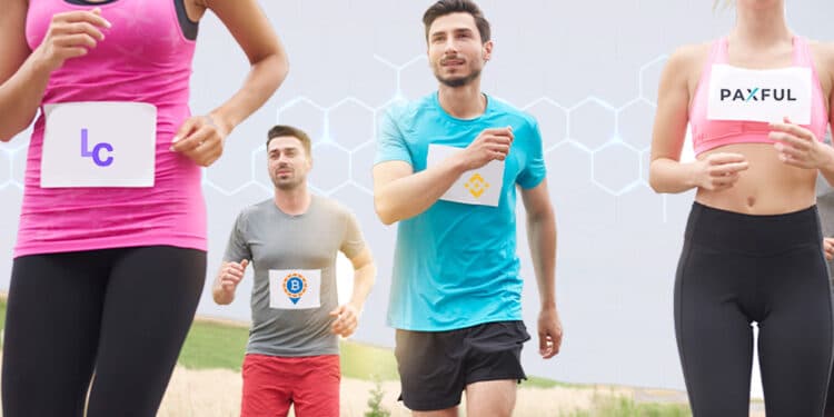 Carrera con los logos de Paxful, Binance, Bitlocals, localCryptos.