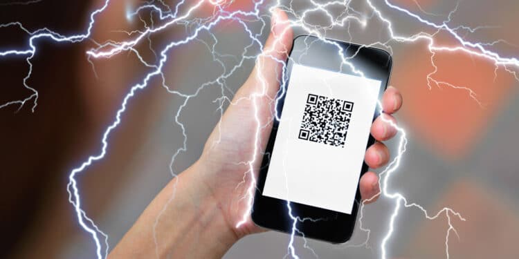 Factura QR con relámpagos que representan Lightning.