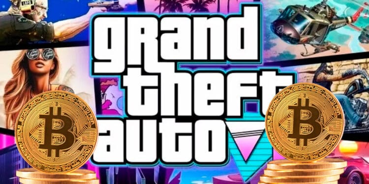 Poster de GTA y bitcoins.