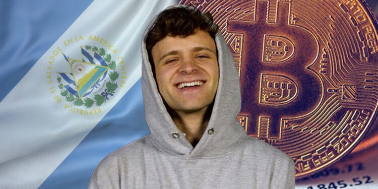 Jack Mallers entre bitcoin y bandera de El Salvador.