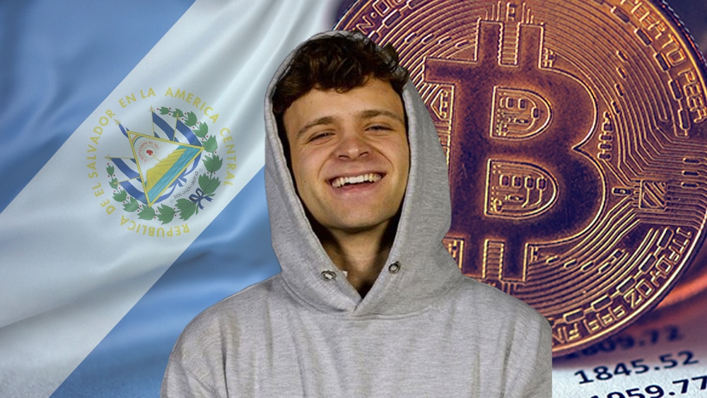 Jack Mallers entre bitcoin y bandera de El Salvador.