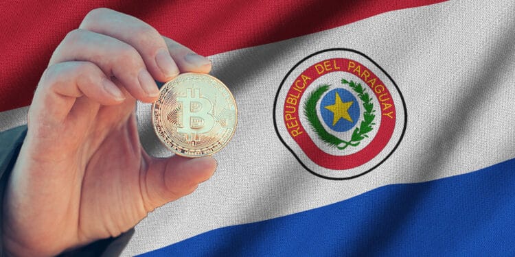 Bandera de Paraguay y Bitcoin.