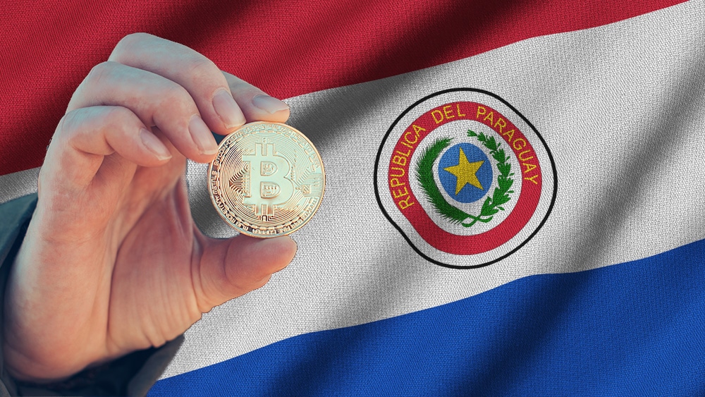 Bandera de Paraguay y Bitcoin.