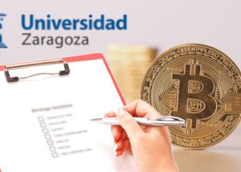 Bitcoin con formulario de encuenta y logo de Universidad Zaragoza.