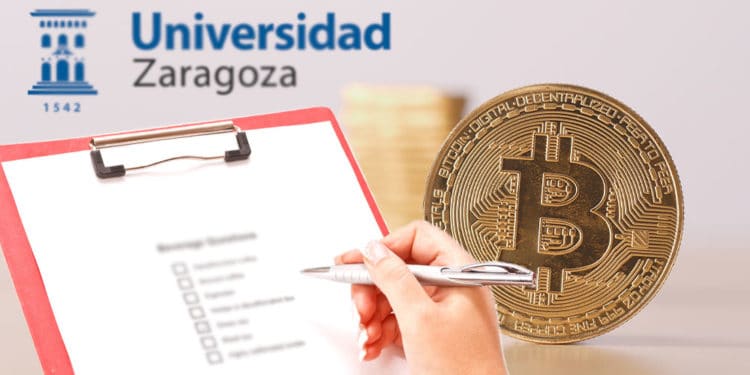 Bitcoin con formulario de encuenta y logo de Universidad Zaragoza.