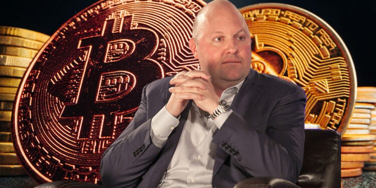 El nuevo fondo Andreessen Horowitz llega en un momento que bajó el precio de bitcoin. Composición por CriptoNoticias Fuentes:  Marc Andreessen  /  wikipedia.org  ;  FabrikaPhoto  /  elements.envato.com .