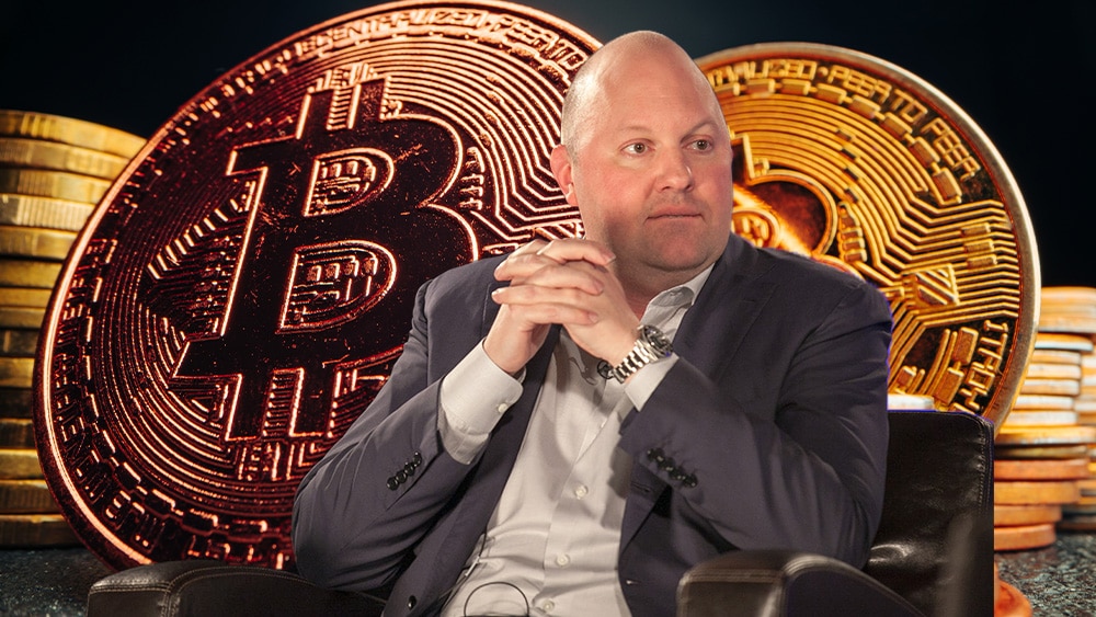 El nuevo fondo Andreessen Horowitz llega en un momento que bajó el precio de bitcoin. Composición por CriptoNoticias Fuentes:  Marc Andreessen  /  wikipedia.org  ;  FabrikaPhoto  /  elements.envato.com .