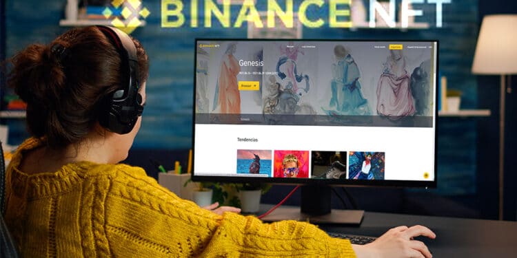 Binance pretende «liderar el metaverso» de los NFT con el lanzamiento de su marketplace de tokens coleccionables. Composición por CriptoNoticias. Binance / binance.com; DC_Studio / elements.envato.com.