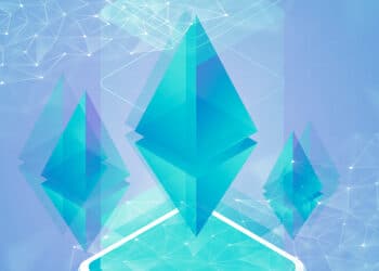 Logo de Ethereum y retícula azul.