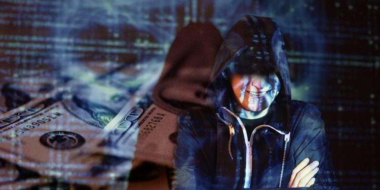 Hacker con dólares y fondo tecnológico.