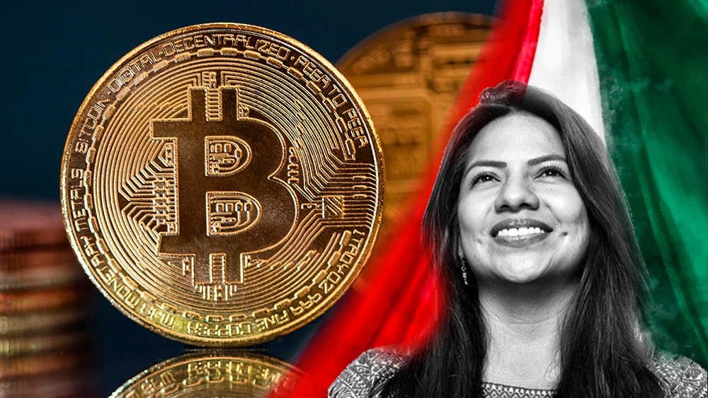 Kempis con bandera de México y bitcoin.