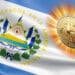 Bandera de El Salvador y bitcoin resplandeciente.