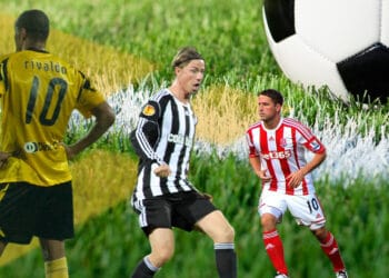 Rivaldo, Guti y Owen en campo de fútbol con balón, logo de Binance.