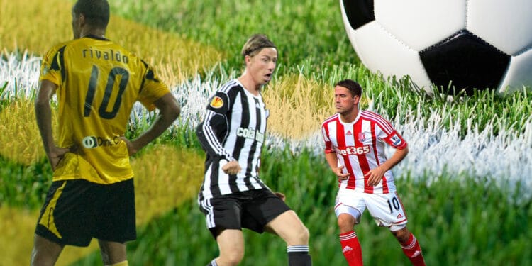 Rivaldo, Guti y Owen en campo de fútbol con balón, logo de Binance.