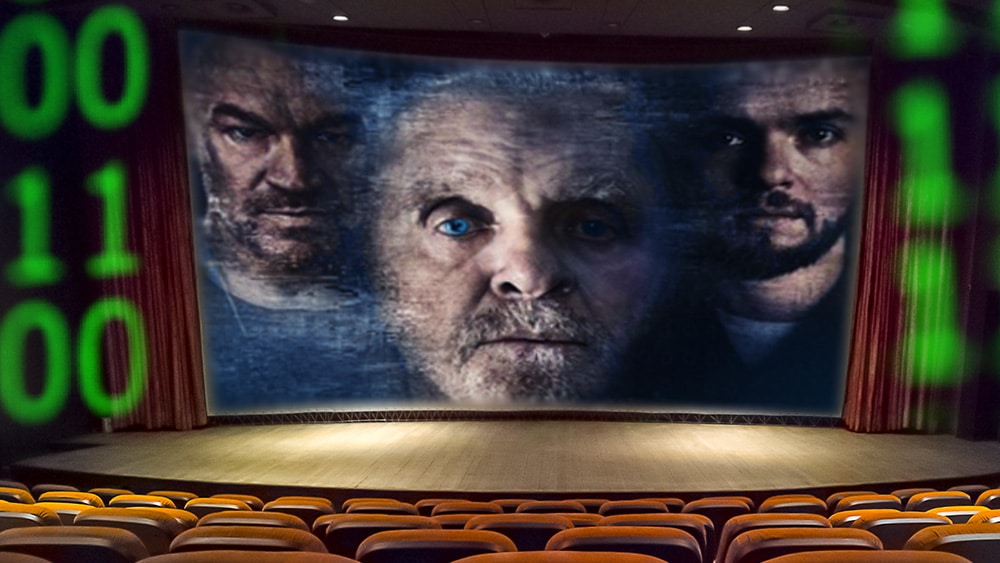 Sala de cine con póster de Zero Contact en pantalla.