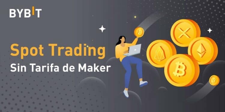 Monedas de BTC, ETH, XRP y EOS flotando al lado de mujer con una laptop